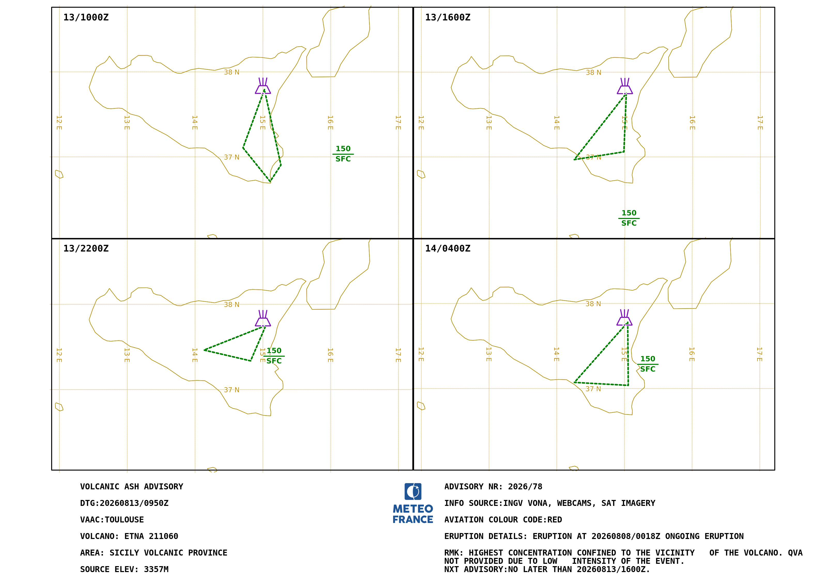 Latest official Mount Etna volcanic ash advisory map